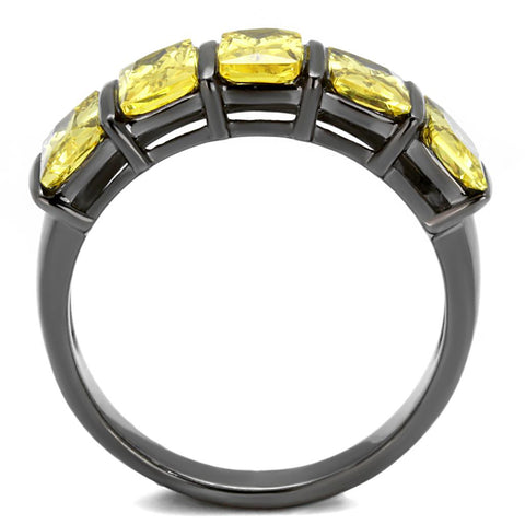 TK2683 - IP Light Black  (IP Gun) Stainless Steel Ring with AAA Grade CZ  in Topaz