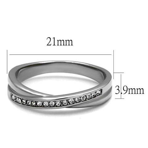 TK2684 - High polished (no plating) Stainless Steel Ring with Top Grade Crystal  in Clear