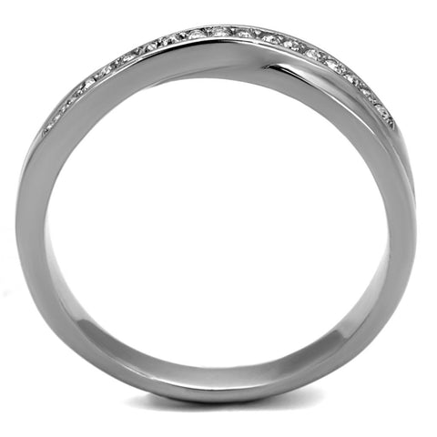 TK2684 - High polished (no plating) Stainless Steel Ring with Top Grade Crystal  in Clear