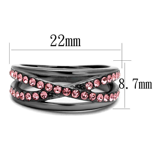 TK2688 - IP Light Black  (IP Gun) Stainless Steel Ring with Top Grade Crystal  in Light Peach