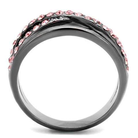 TK2688 - IP Light Black  (IP Gun) Stainless Steel Ring with Top Grade Crystal  in Light Peach