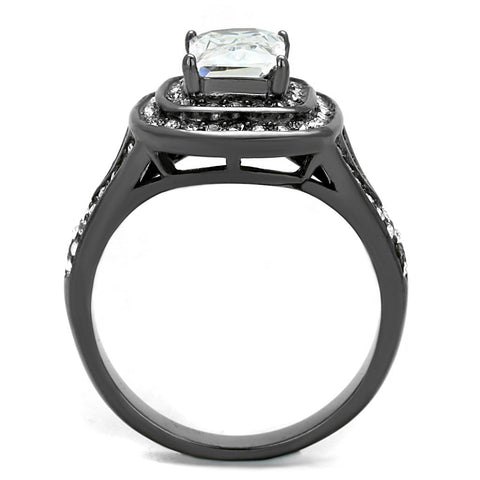 TK2731 - IP Light Black  (IP Gun) Stainless Steel Ring with AAA Grade CZ  in Clear