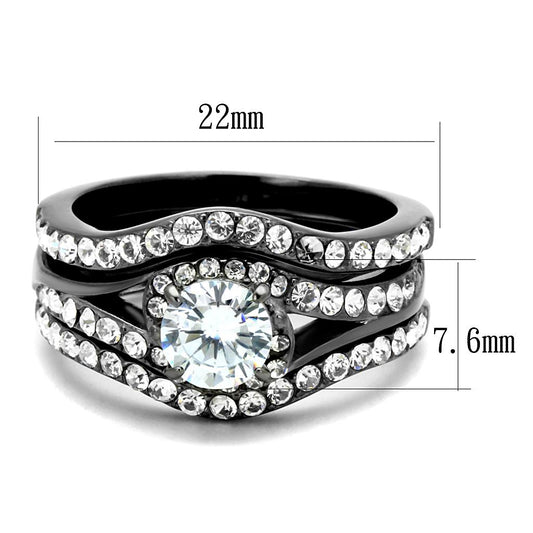 TK2739 - IP Light Black  (IP Gun) Stainless Steel Ring with AAA Grade CZ  in Clear