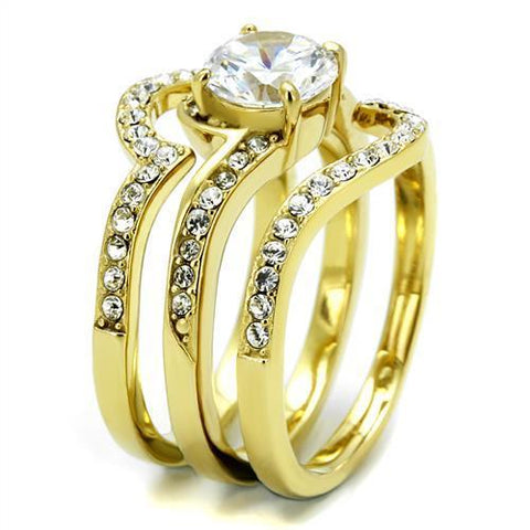 TK2742 - IP Gold(Ion Plating) Stainless Steel Ring with AAA Grade CZ  in Clear