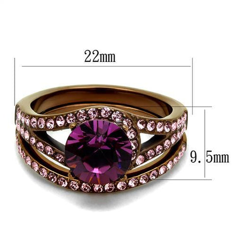 TK2745 - IP Coffee light Stainless Steel Ring with Top Grade Crystal  in Amethyst