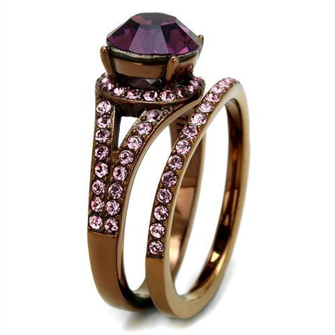 TK2745 - IP Coffee light Stainless Steel Ring with Top Grade Crystal  in Amethyst