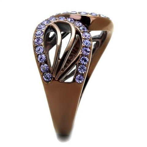 TK2755 - IP Coffee light Stainless Steel Ring with Top Grade Crystal  in Tanzanite