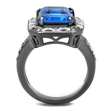 TK2758 - IP Light Black  (IP Gun) Stainless Steel Ring with Top Grade Crystal  in Capri Blue