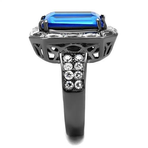 TK2758 - IP Light Black  (IP Gun) Stainless Steel Ring with Top Grade Crystal  in Capri Blue