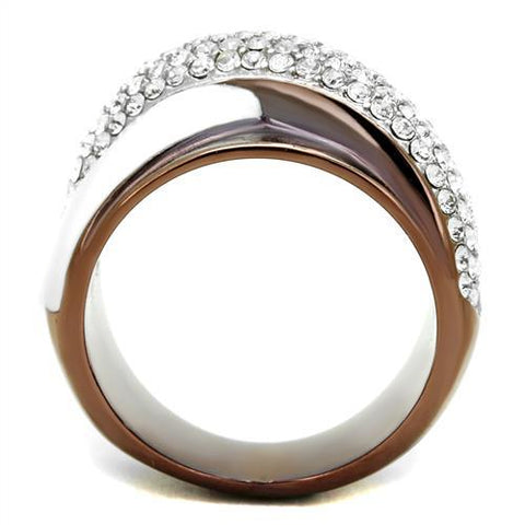 TK2765 - Two Tone IP Light Brown (IP Light coffee) Stainless Steel Ring with Top Grade Crystal  in Clear