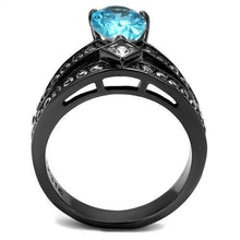 TK2775 - IP Light Black  (IP Gun) Stainless Steel Ring with AAA Grade CZ  in Sea Blue