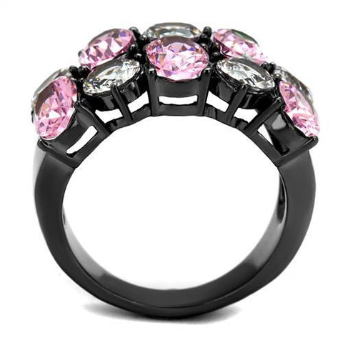 TK2776 - IP Light Black  (IP Gun) Stainless Steel Ring with AAA Grade CZ  in Rose