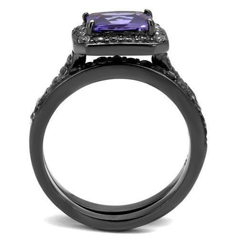 TK2778 - IP Light Black  (IP Gun) Stainless Steel Ring with AAA Grade CZ  in Tanzanite