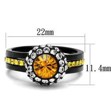 TK2783 - Two-Tone IP Black (Ion Plating) Stainless Steel Ring with Top Grade Crystal  in Topaz