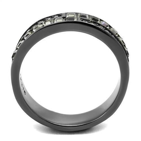 TK2799 - IP Light Black  (IP Gun) Stainless Steel Ring with Top Grade Crystal  in Black Diamond