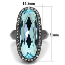 TK2804 - IP Light Black  (IP Gun) Stainless Steel Ring with Top Grade Crystal  in Sea Blue