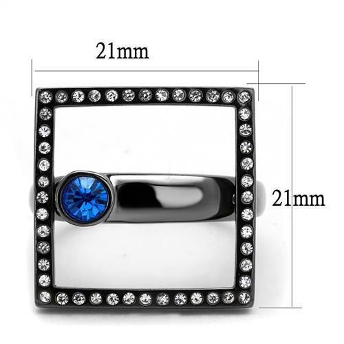 TK2808 - IP Light Black  (IP Gun) Stainless Steel Ring with Top Grade Crystal  in Capri Blue