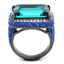 TK2811 - IP Light Black  (IP Gun) Stainless Steel Ring with Top Grade Crystal  in Blue Zircon