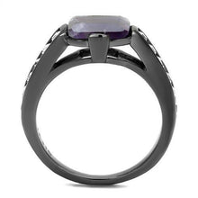 TK2832 - IP Light Black  (IP Gun) Stainless Steel Ring with Precious Stone Amethyst Crystal in Amethyst