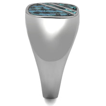 TK2860 High polished (no plating) Stainless Steel Ring with Leather in Aquamarine AB