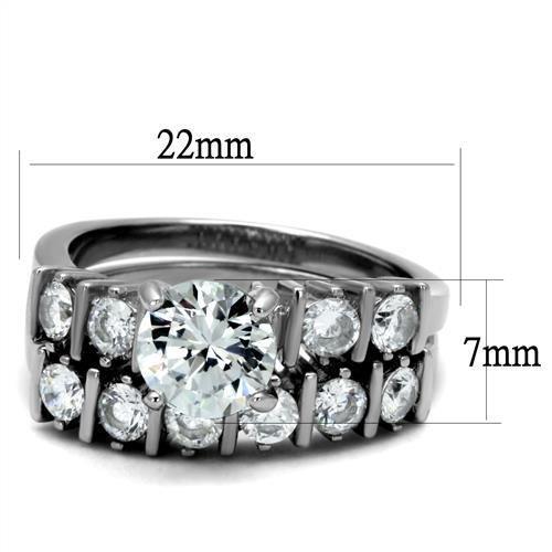 TK2869 - High polished (no plating) Stainless Steel Ring with AAA Grade CZ  in Clear