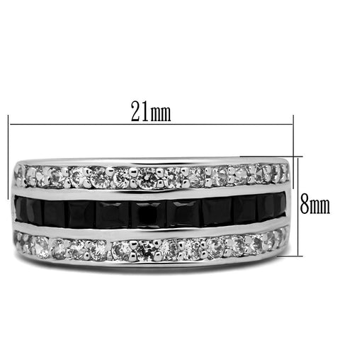 TK2872 - High polished (no plating) Stainless Steel Ring with AAA Grade CZ  in Black Diamond