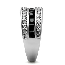 TK2872 - High polished (no plating) Stainless Steel Ring with AAA Grade CZ  in Black Diamond