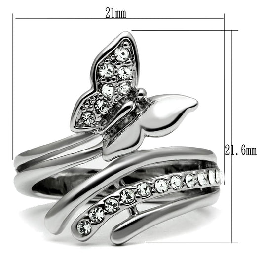 TK2875 - High polished (no plating) Stainless Steel Ring with AAA Grade CZ  in Clear