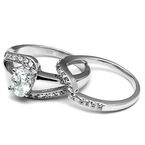 TK2879 - High polished (no plating) Stainless Steel Ring with AAA Grade CZ  in Clear