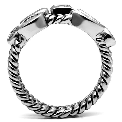 TK2880 - High polished (no plating) Stainless Steel Ring with AAA Grade CZ  in Clear