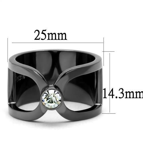 TK2897 - IP Light Black  (IP Gun) Stainless Steel Ring with Top Grade Crystal  in Clear