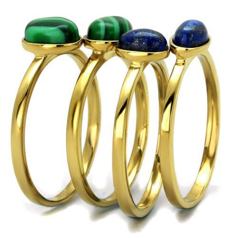 TK2905 - IP Gold(Ion Plating) Stainless Steel Ring with Synthetic MALACHITE in Emerald