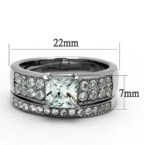 TK2915 - High polished (no plating) Stainless Steel Ring with AAA Grade CZ  in Clear