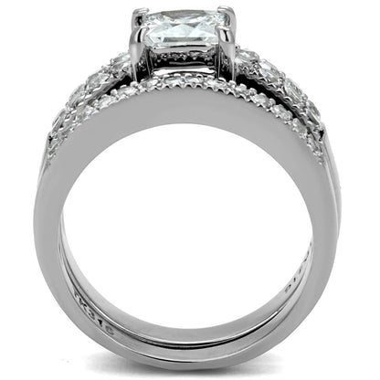 TK2915 - High polished (no plating) Stainless Steel Ring with AAA Grade CZ  in Clear
