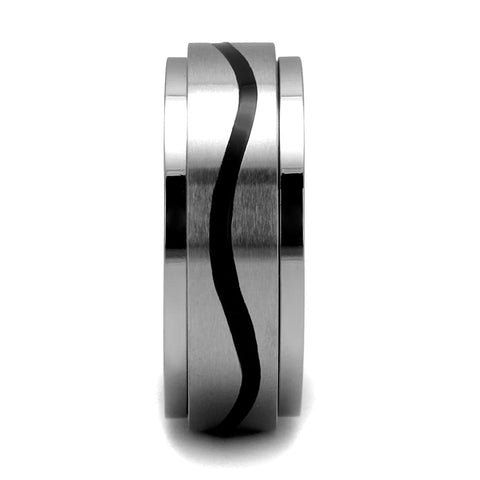 TK2929 - High polished (no plating) Stainless Steel Ring with Epoxy  in Jet