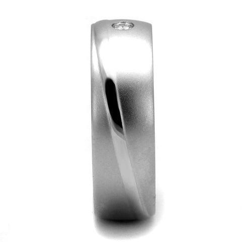 TK2932 - High polished (no plating) Stainless Steel Ring with AAA Grade CZ  in Clear