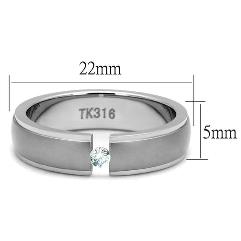 TK2935 - High polished (no plating) Stainless Steel Ring with AAA Grade CZ  in Clear