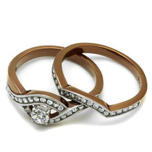 TK2953 - Two Tone IP Light Brown (IP Light coffee) Stainless Steel Ring with AAA Grade CZ  in Clear