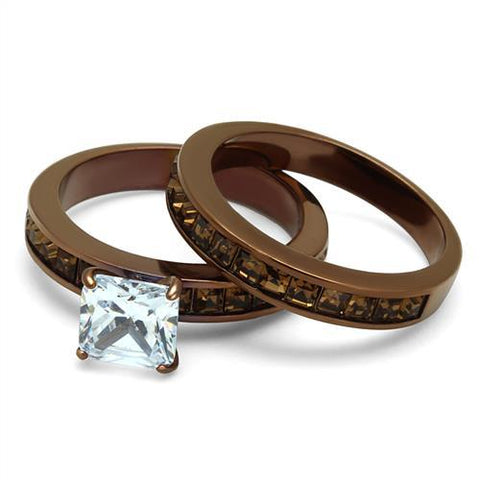 TK2954 - IP Coffee light Stainless Steel Ring with AAA Grade CZ  in Clear