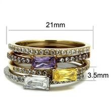 TK2960 - Three Tone IP (IP Gold & IP Light coffee & High Polished) Stainless Steel Ring with AAA Grade CZ  in Multi Color