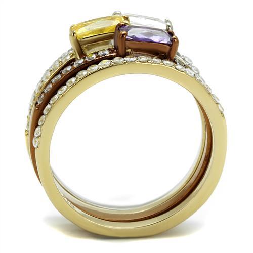 TK2960 - Three Tone IP (IP Gold & IP Light coffee & High Polished) Stainless Steel Ring with AAA Grade CZ  in Multi Color