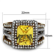 TK2962 - Two Tone IP Light Brown (IP Light coffee) Stainless Steel Ring with AAA Grade CZ  in Topaz