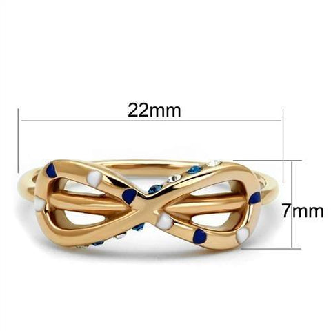 TK2966 - IP Rose Gold(Ion Plating) Stainless Steel Ring with Top Grade Crystal  in Sapphire