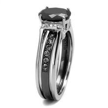 TK2971 - Two-Tone IP Black Stainless Steel Ring with Synthetic Synthetic Glass in Jet