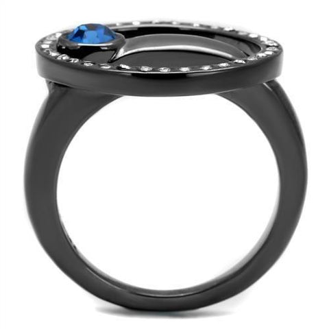 TK2974 - IP Light Black  (IP Gun) Stainless Steel Ring with Top Grade Crystal  in Capri Blue