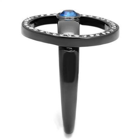 TK2974 - IP Light Black  (IP Gun) Stainless Steel Ring with Top Grade Crystal  in Capri Blue