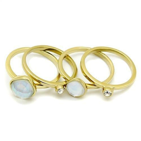 TK2975 - IP Gold(Ion Plating) Stainless Steel Ring with Synthetic Synthetic Glass in White