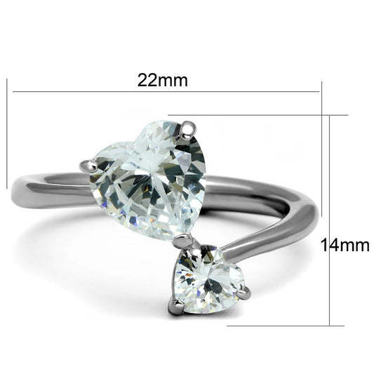 TK2981 - High polished (no plating) Stainless Steel Ring with AAA Grade CZ  in Clear