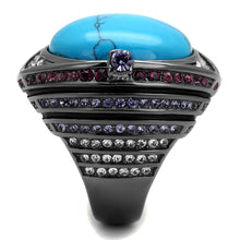 TK2983 - IP Light Black  (IP Gun) Stainless Steel Ring with Synthetic Turquoise in Sea Blue