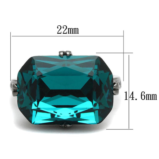 TK2998 - IP Light Black  (IP Gun) Stainless Steel Ring with Top Grade Crystal  in Blue Zircon